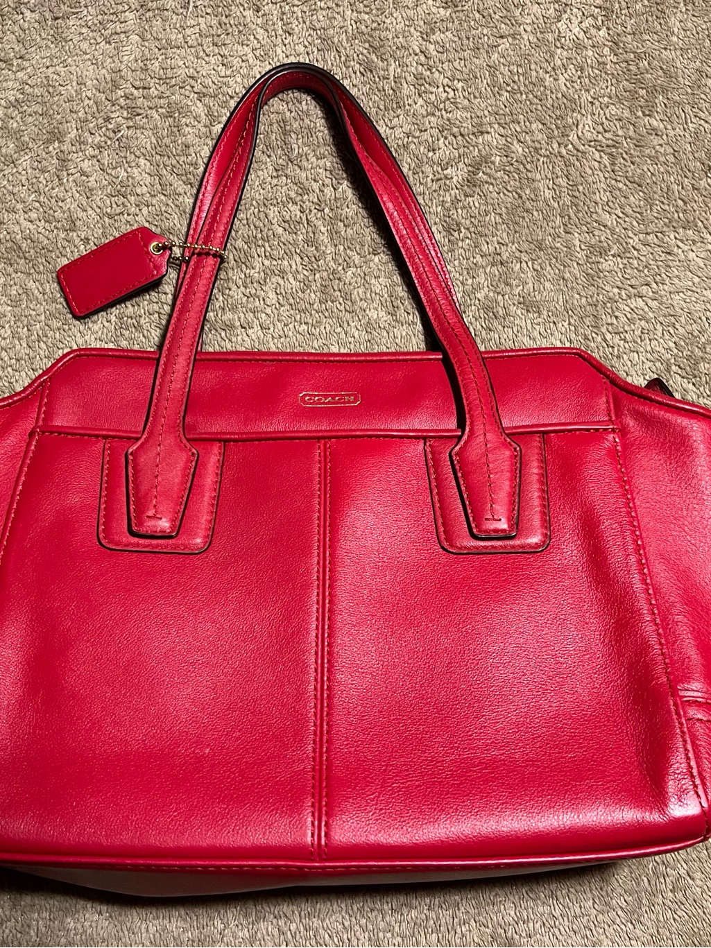 Coach Bright Red Leather Tote With Tag